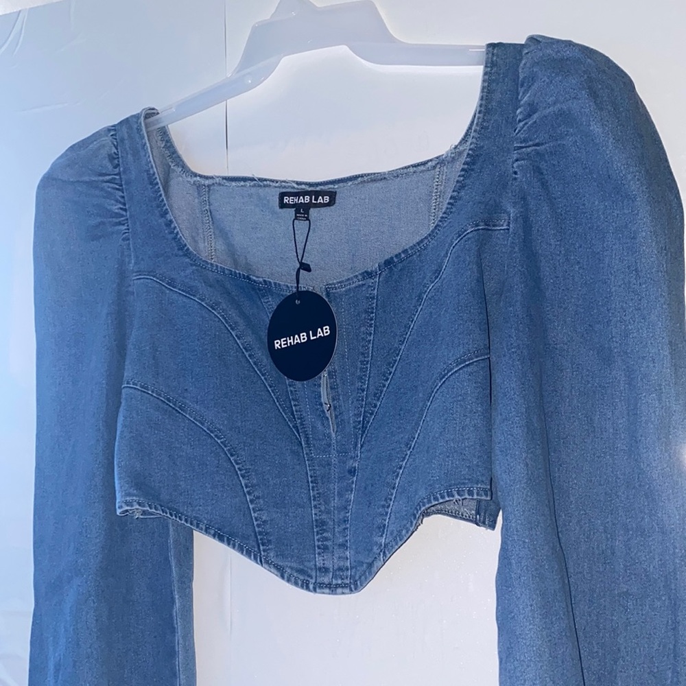 Rehab Lab CROP TOP LON SLEEVE JEAN SHIRT